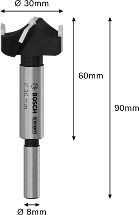 Broca para cortar bisagras de madera laminada Bosch EXPERT, diámetro 30 mm.